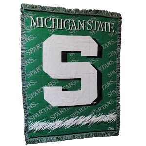 Michigan State University MSU Throw Blanket Woven Tapestry Spartans 57"x44" USA